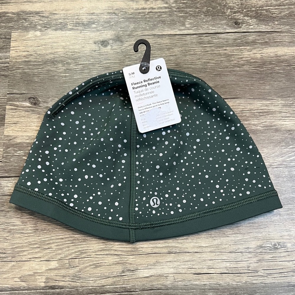 Lululemon Fleece Reflective Running Beanie S/M Forest‎ Green NWT Winter Athletic